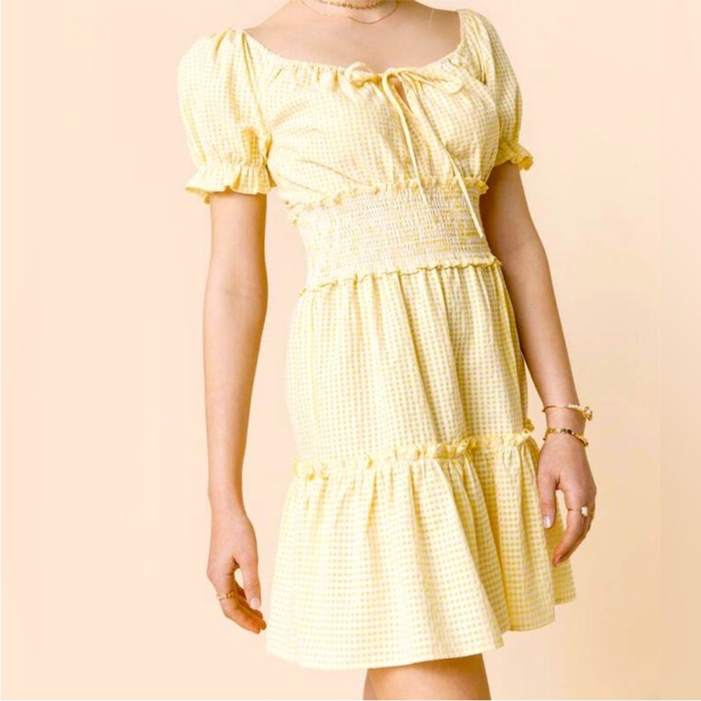 Bethanie Gingham Smocked Waist Mini Dress Sz XS